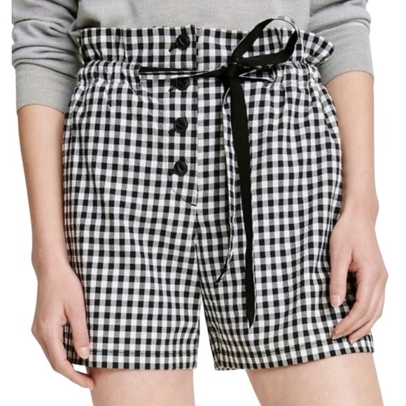 rag & bone Pants - RAG & BONE Camille Gingham Shorts Black White Women Large Paperbag Retro Preppy